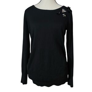 Bee & Flower Long-sleeve soft knit top Beaded &‎ Gemstone Bumblebee & floral